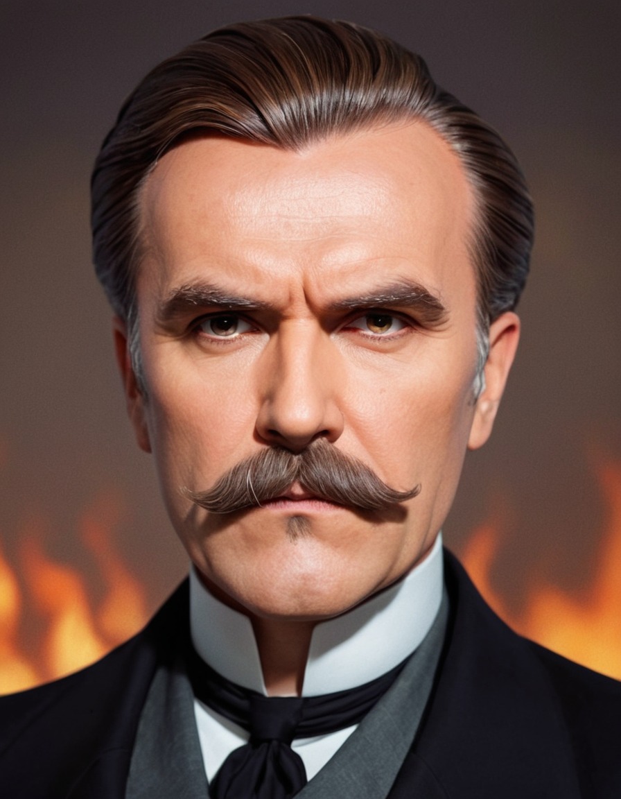 friedrich nietzsche, philosopher, portrait, mustache, intense gaze, anime