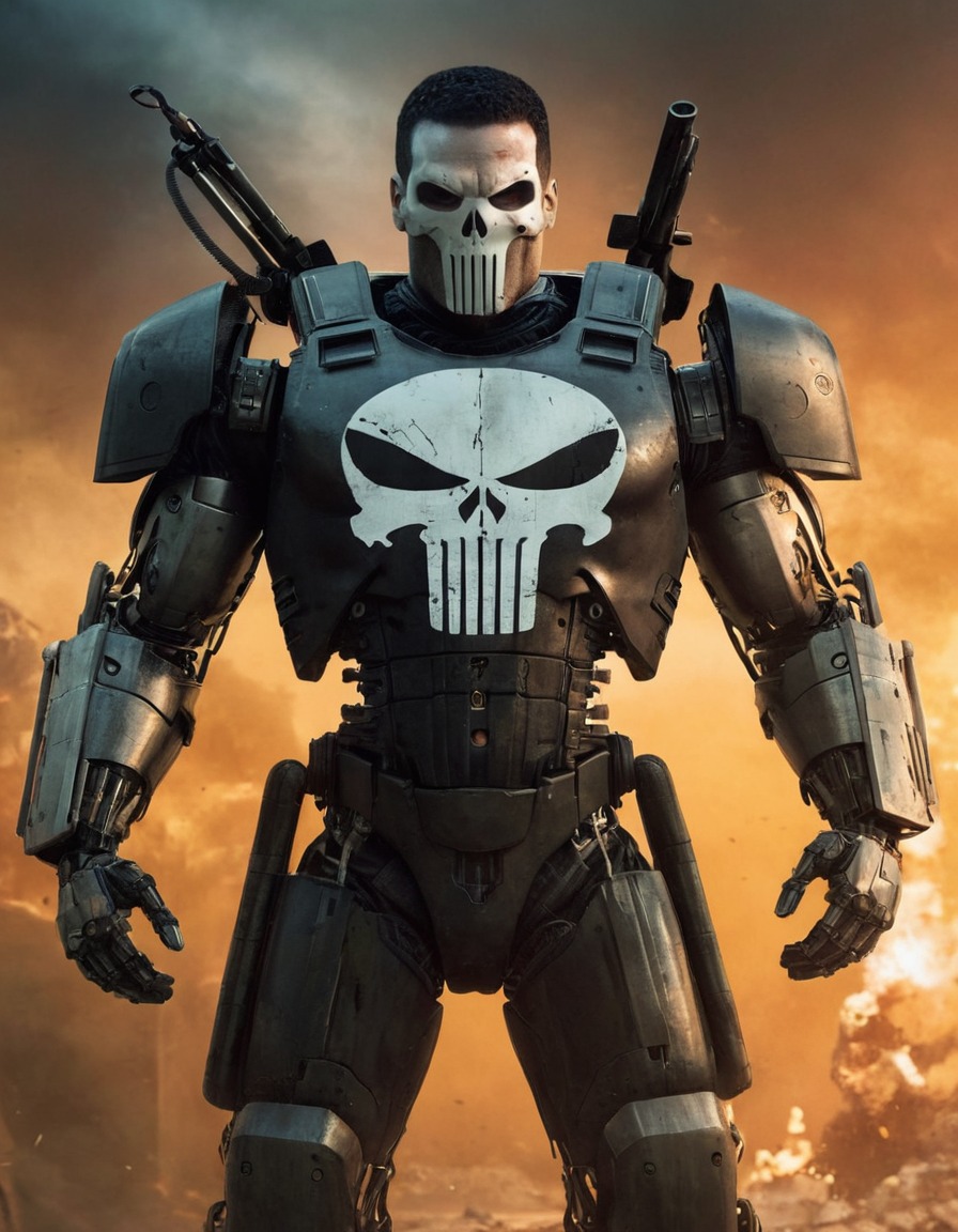 the punisher, robot, marvel comics, ai, superhero, technology