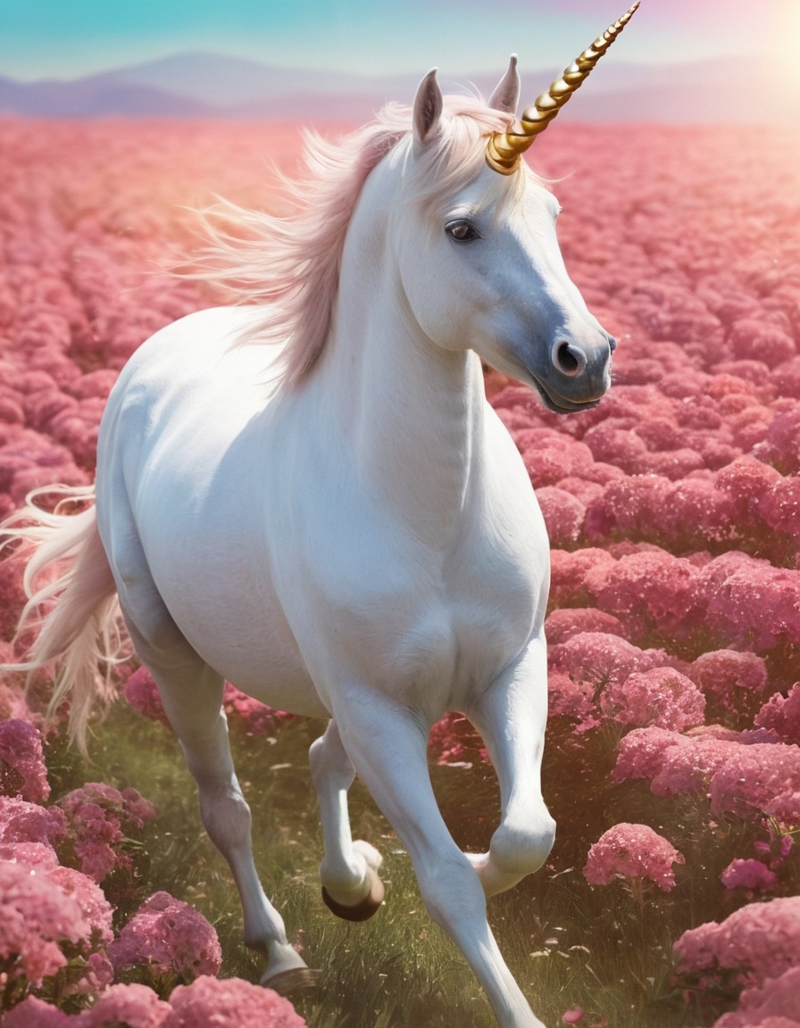 fantasy, unicorn, flowers, magical, racing