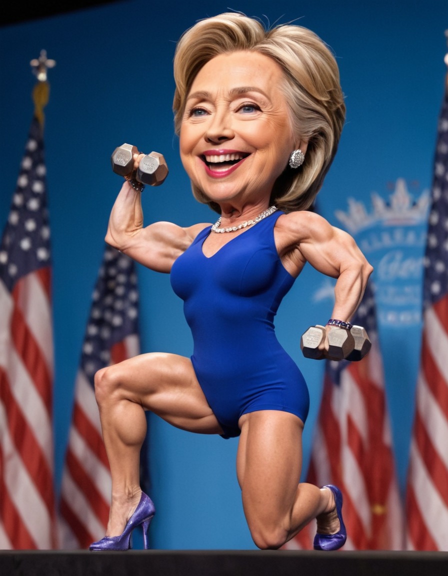 hillary clinton, caricature, bodybuilding, competition, humor