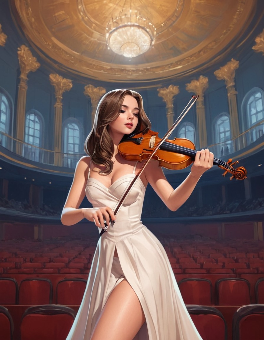 music, violin, concert hall, performance, young woman