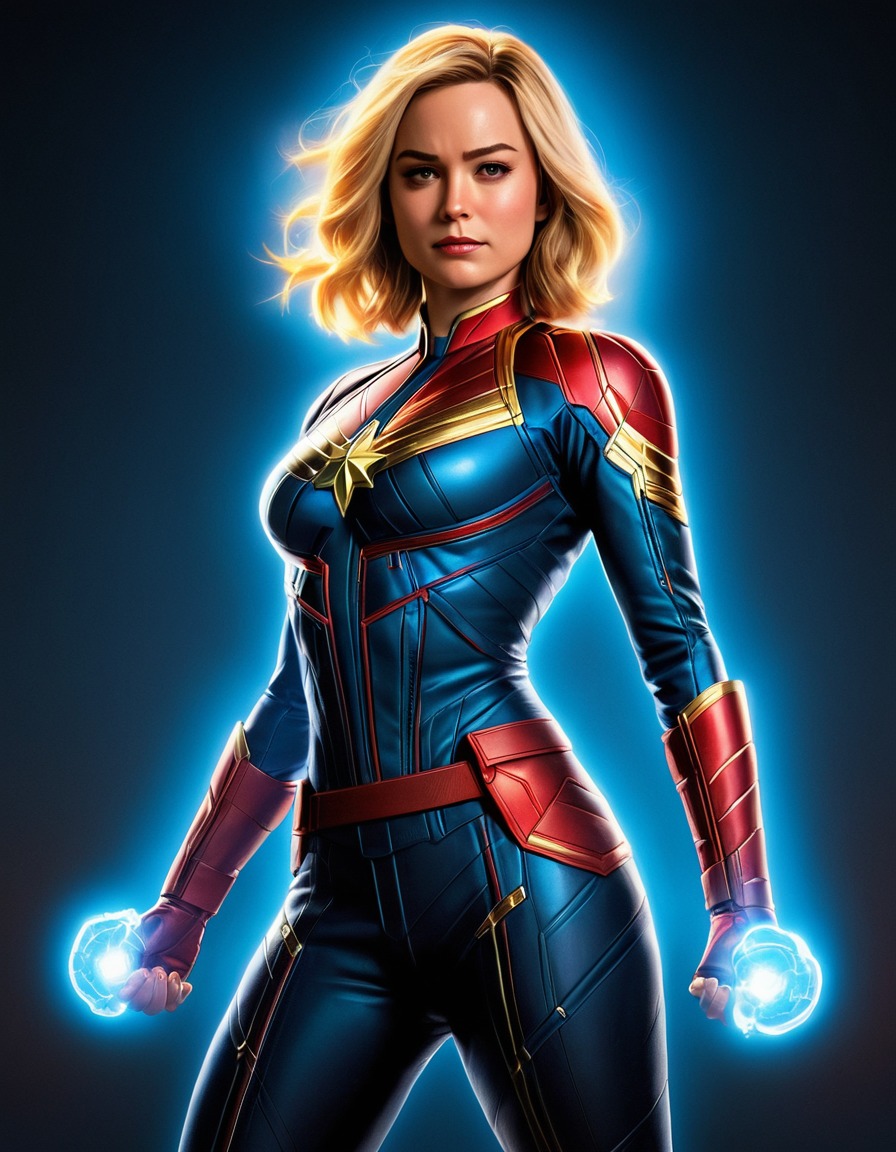 captain marvel, superhero, confident, glowing aura, sexy, painted