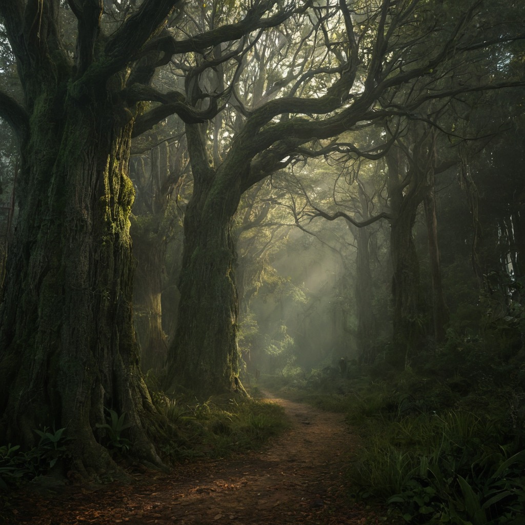 misty, moody, nature, oak, path, square, tree, trees, way, ambience, atmospheric, forest, haze, mysterious, photography, woods, oerwout