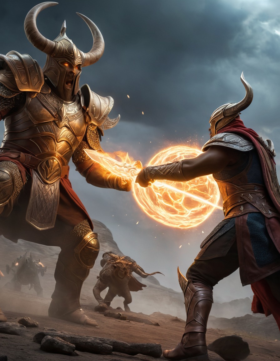 heimdall, epic, fight scene, monsters, norse mythology, mythical beings, warrior