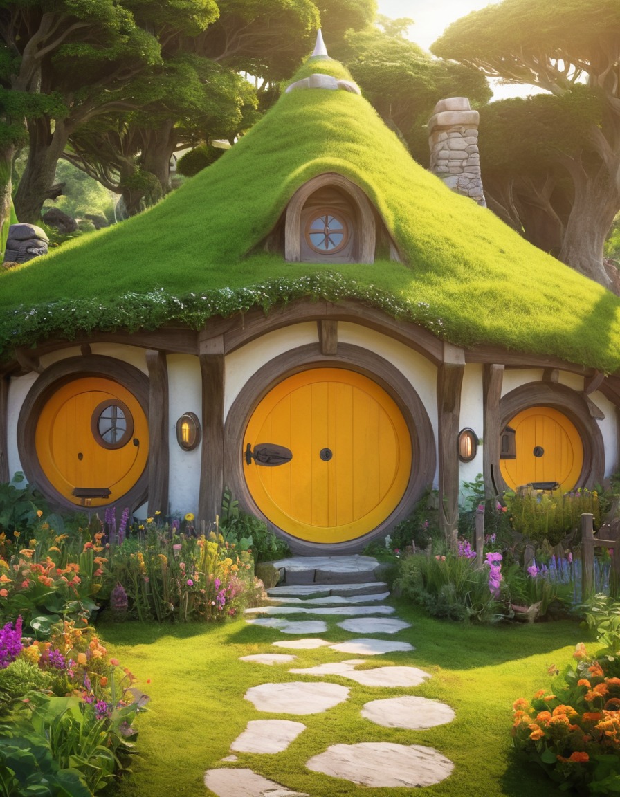 hobbit village, shire, peaceful, colorful, lush greenery, john tolkien, tolkien