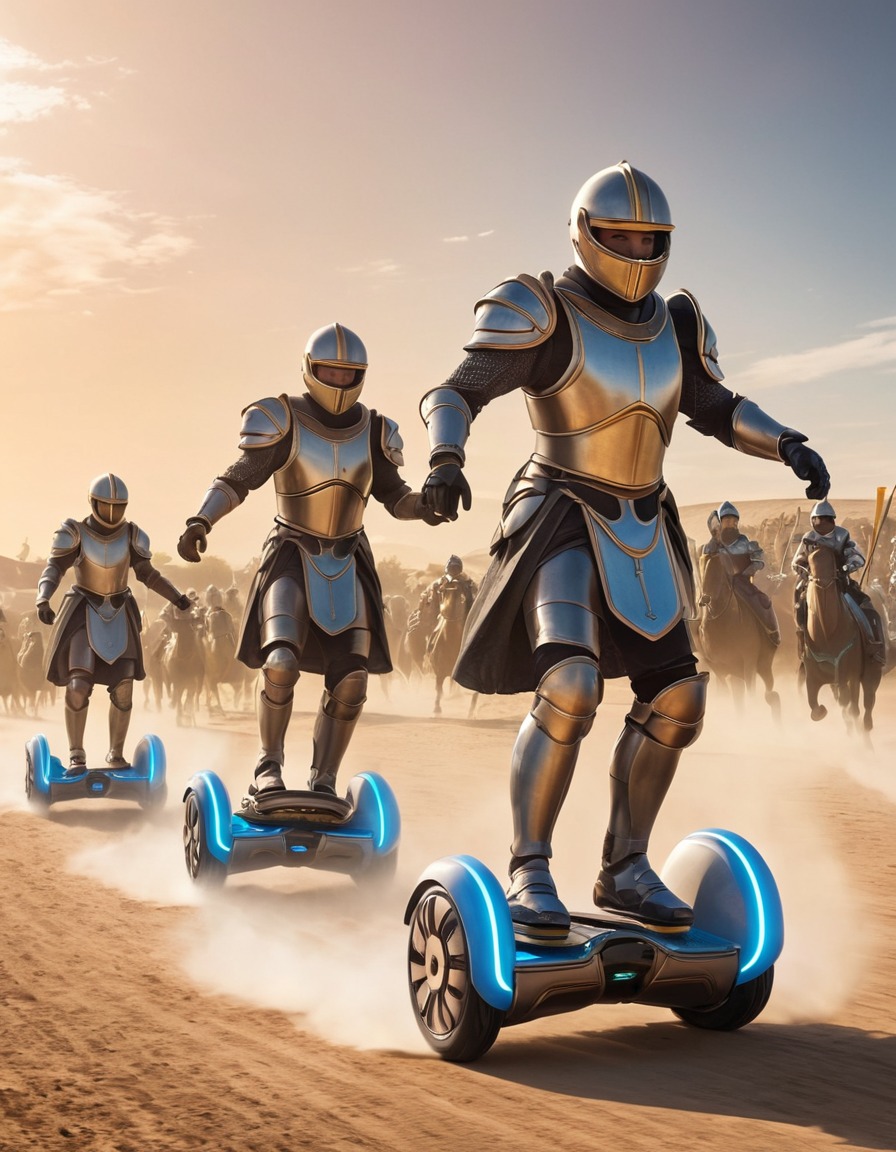 jousting tournament, hoverboards, sport, futuristic, medieval, art