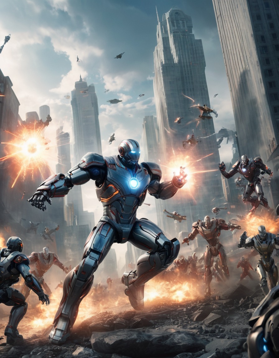 ultron, city, attack, army, robots, games, movies