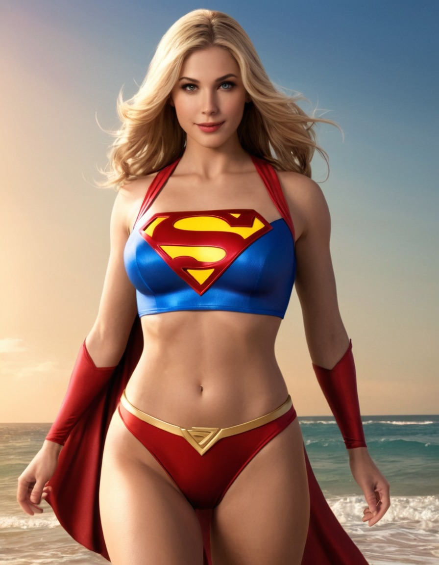 supergirl (dc comics), beach, swimsuit, relaxation, superhero, ocean, vacation