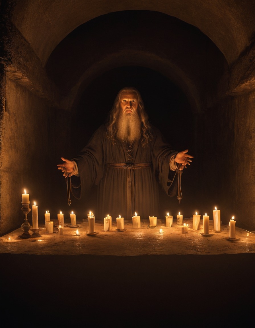 leonardo da vinci, candlelight, underground chamber, mystery