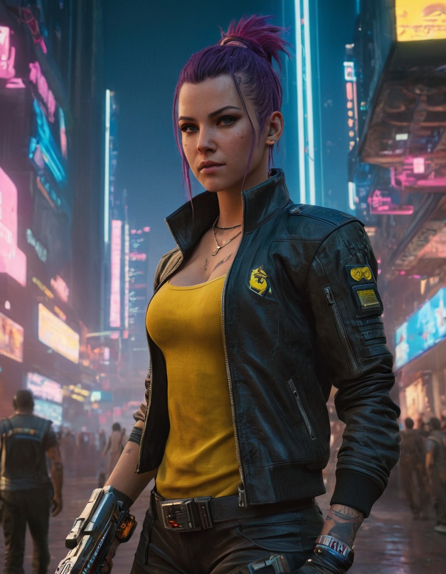 cyberpunk 2077, futuristic, gritty, cybernetically-enhanced, urban, protagonist, high-tech, computer games