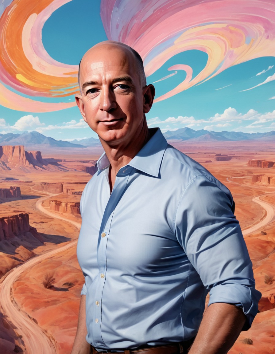 jeff bezos, portrait, landscape, impressionism, art, painting