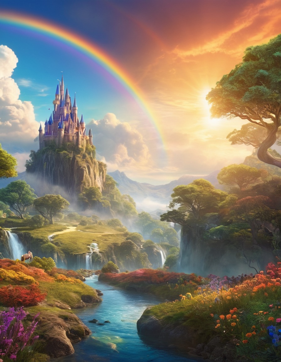 enchanted rainbow, hidden realm, fantasy, magic, wonders, fantasy scene