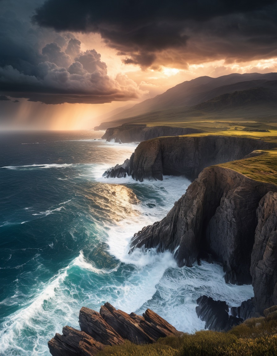 storm, dramatic, coastline, weather, nature