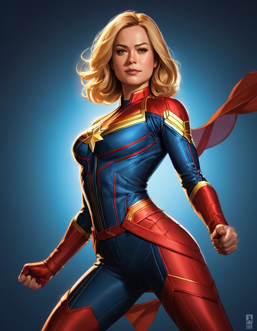 captain marvel, superhero, powerful, intense gaze, sexy, painted