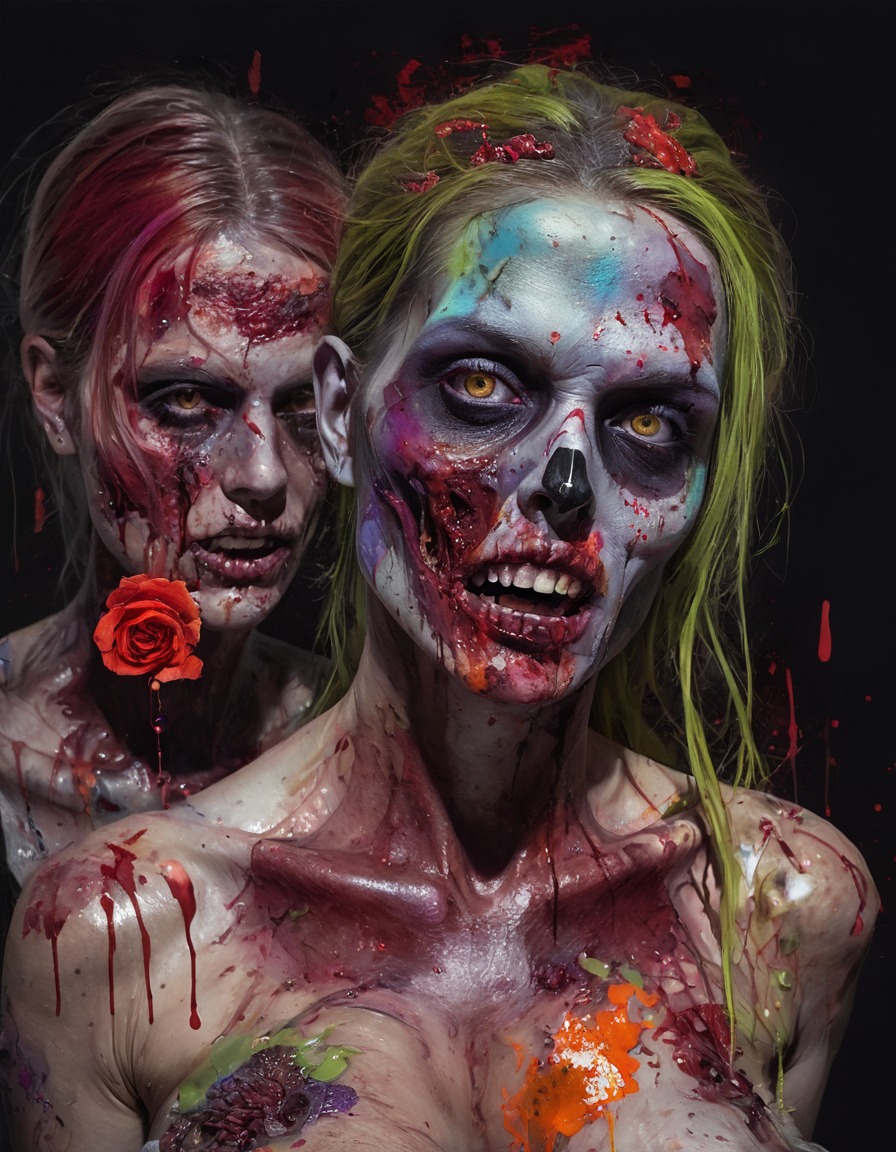 zombie, artist, portrait, blood, gore, painting