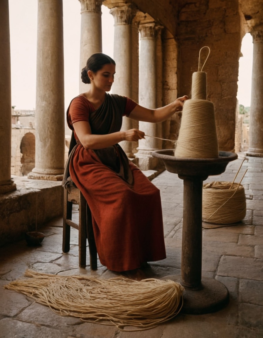 ancient rome, women, spinning wool, drop spindles, craftsmanship, textile production, cultural practices