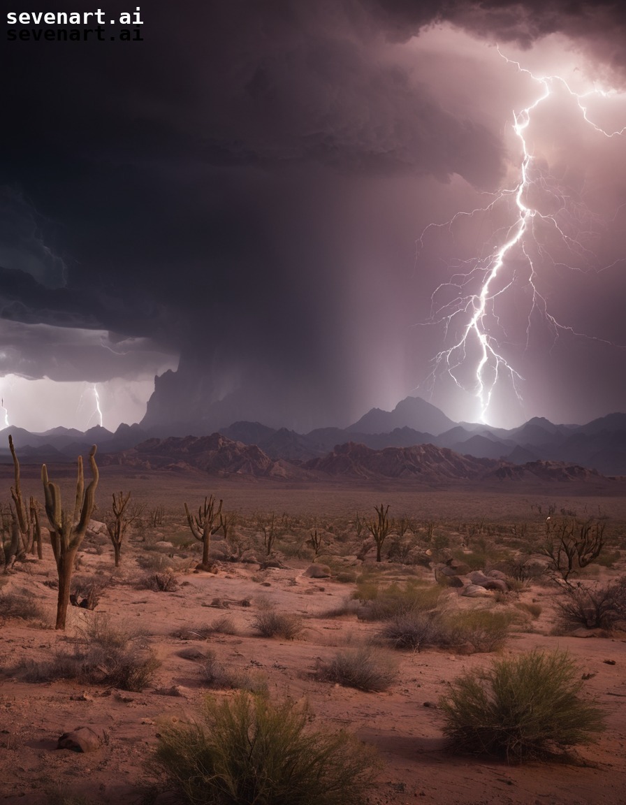 storm, lightning, desert, landscape, dramatic, nature