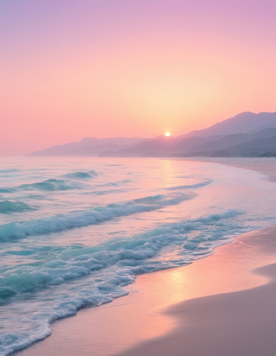 beach, sunrise, serene, pastel colors, horizon