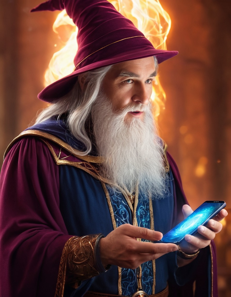 wizard, spellcasting, smartphone, magic, fantasy, medieval, art