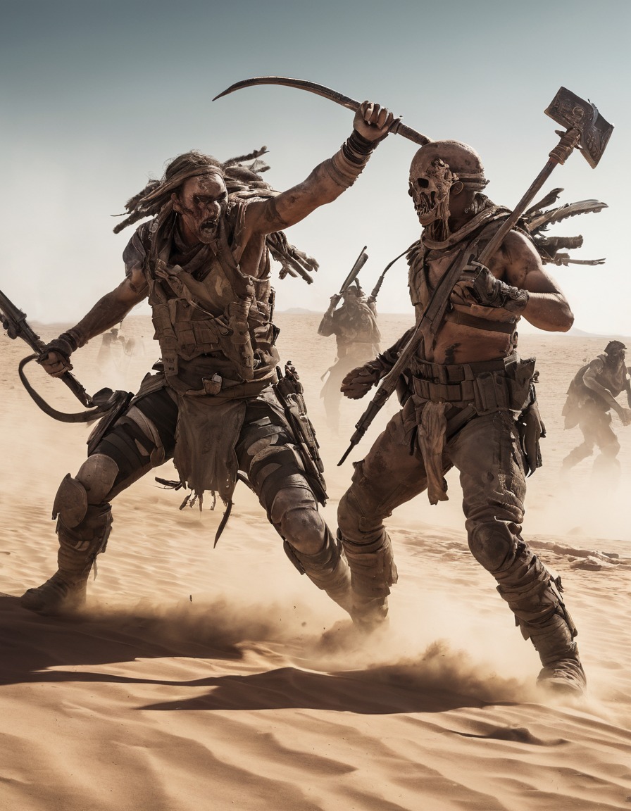 post-apocalyptic, survivors, battle, desert, tribes, mad max