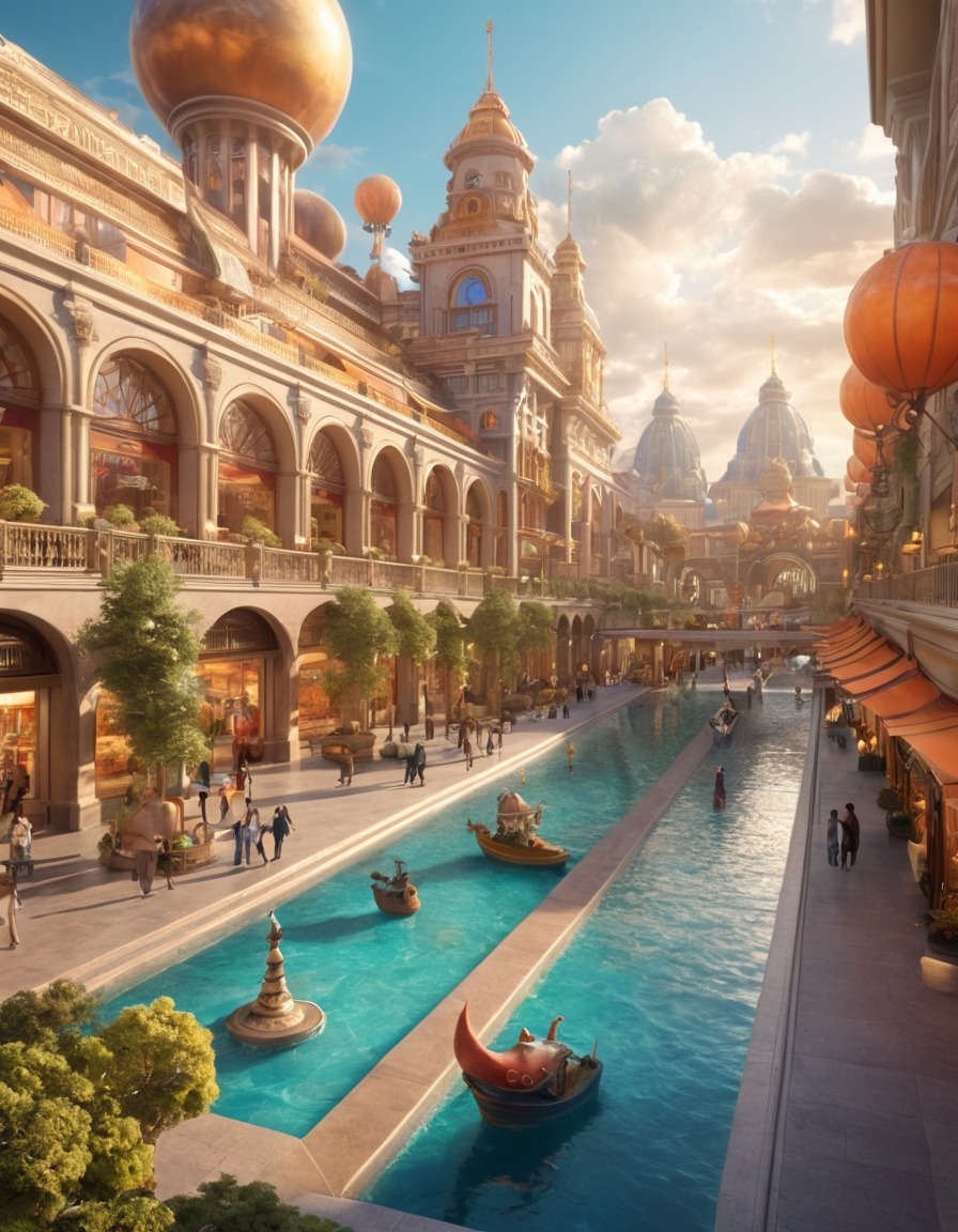 shopping mall, fantasy, fantastic city, fictional creatures, urban fantasy, magical shopping, mythical beings