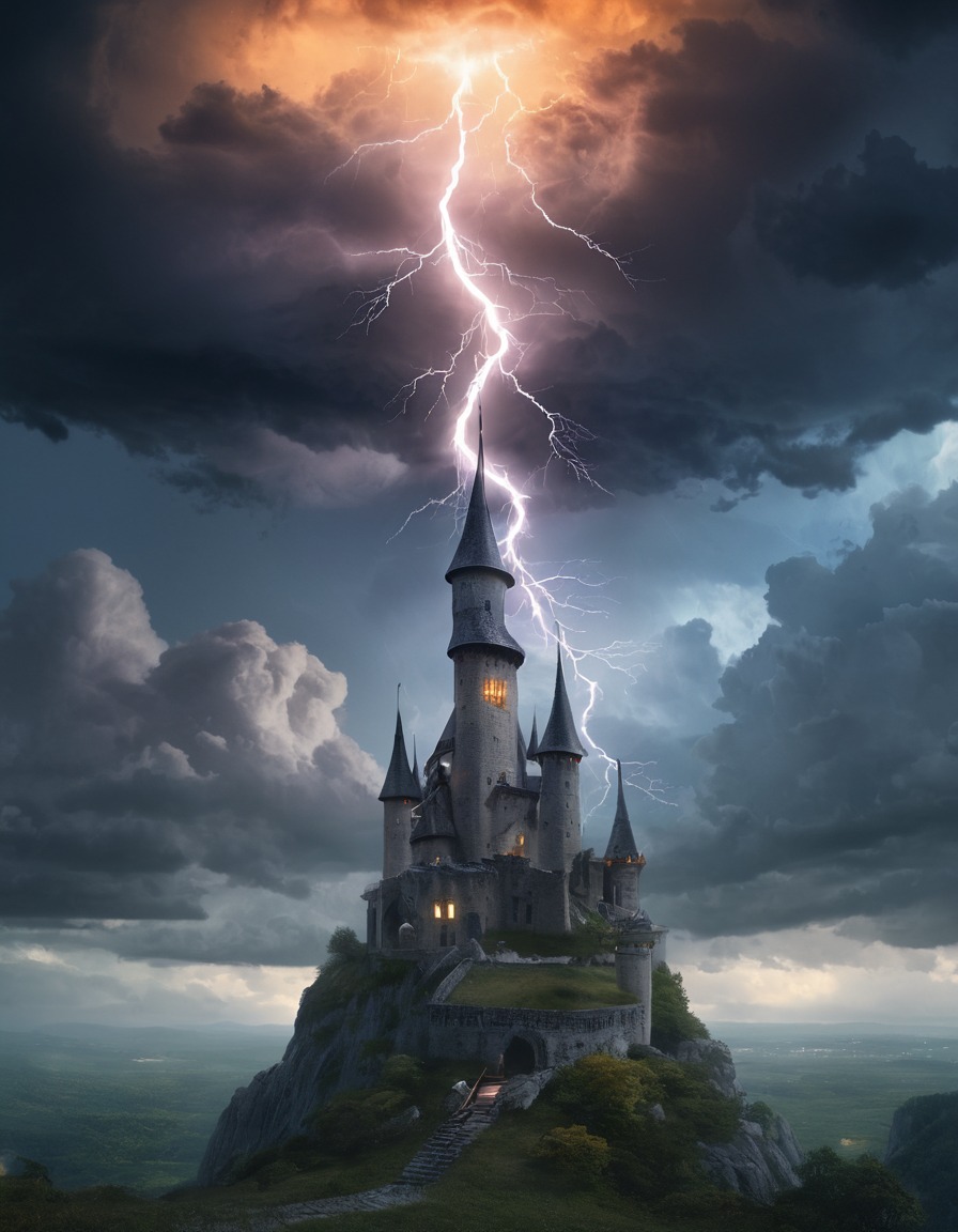 fantasy, wizard, magic, thunderstorm, tower