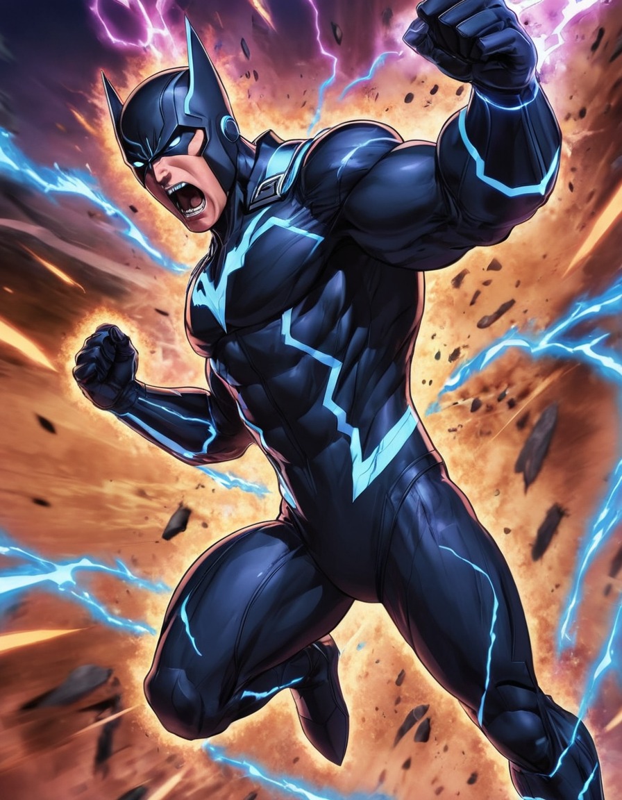 black bolt, inhumans, marvel, superpower, shockwave, comic, illustration, anime