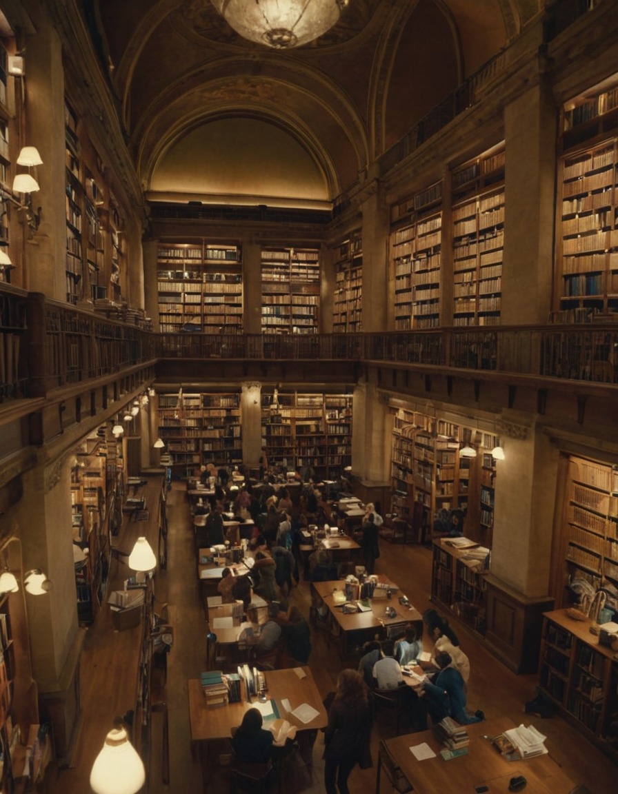 library, overcrowded, big city, urban, books, reading, public space