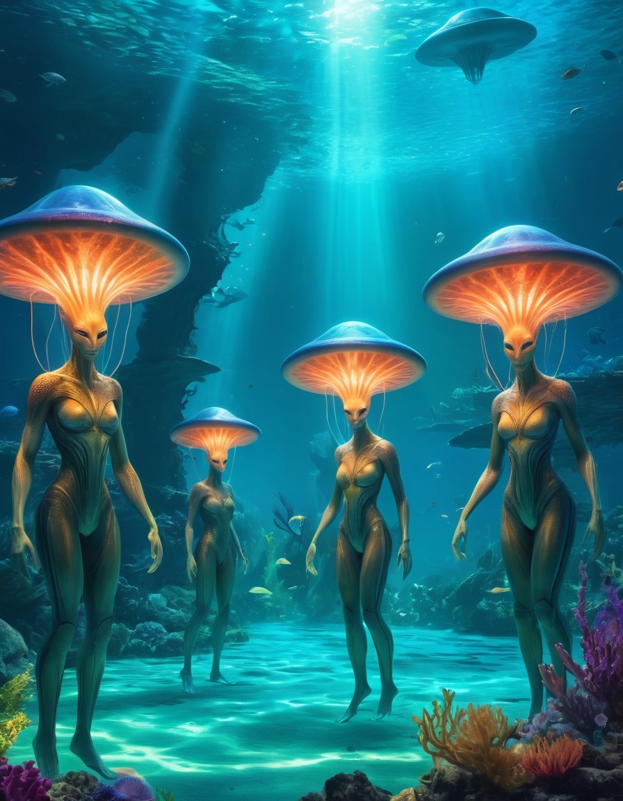 alien beings, communication, light patterns, underwater world, extraterrestrial, aliens