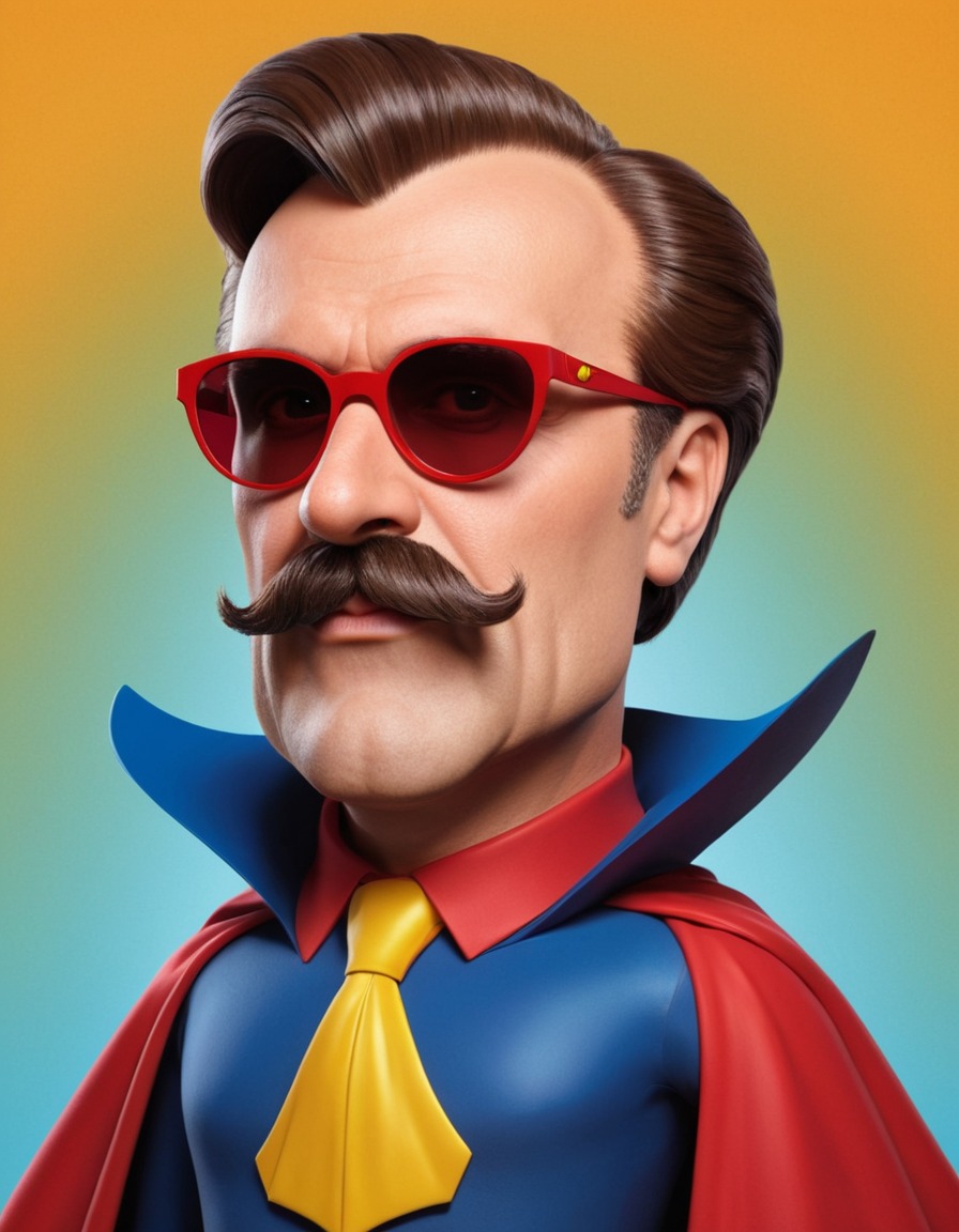 friedrich nietzsche, caricature, sunglasses, superhero, humor, funny