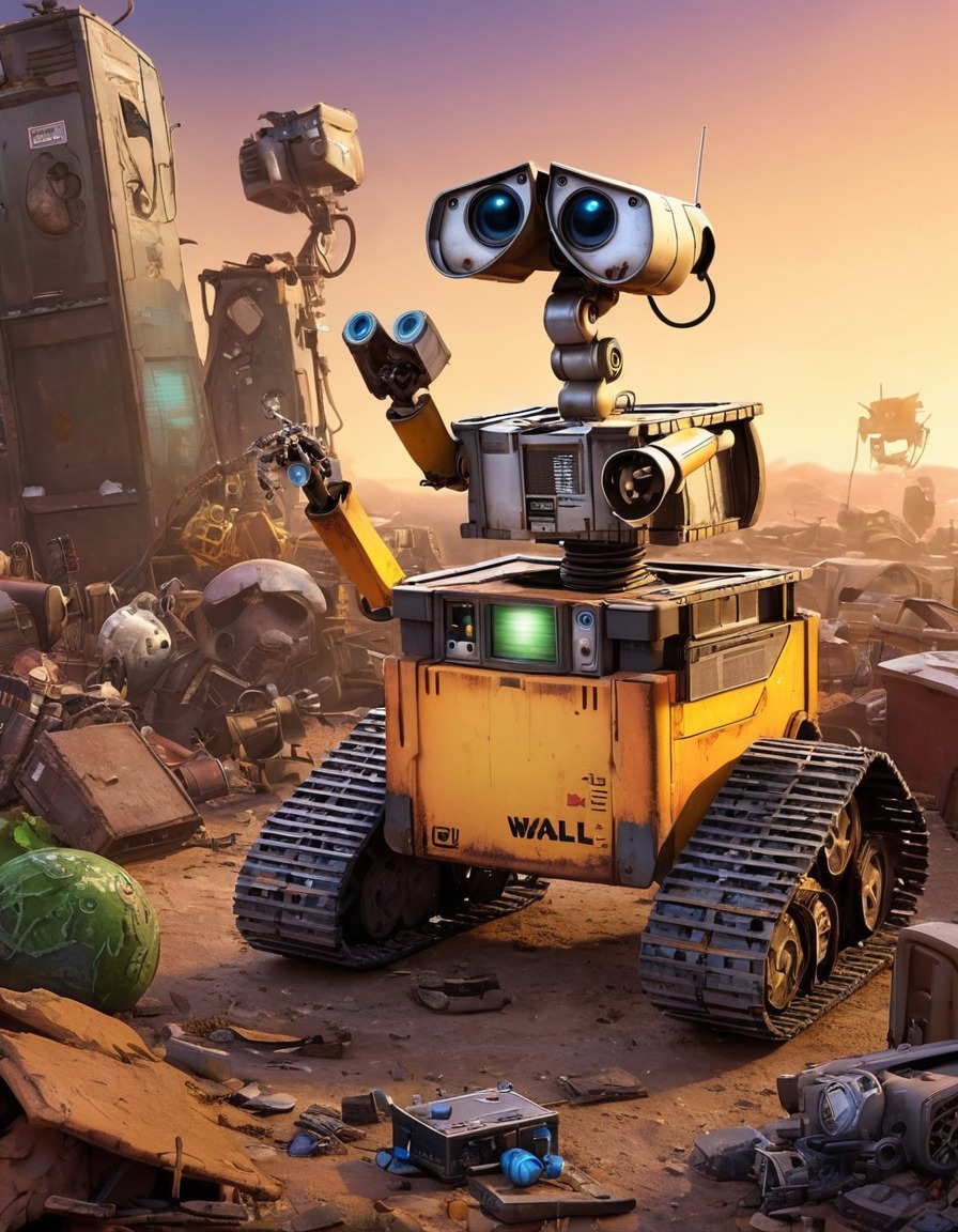 wall-e, futuristic, junkyard, abandoned, technology, robots, games, movies