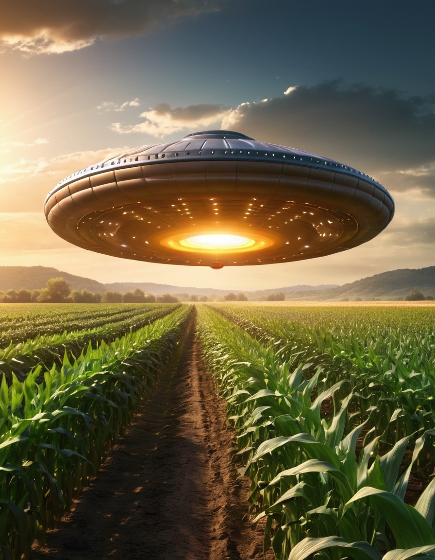 ufo, hovering, corn field, strange, extraterrestrial, mystery, phenomenon