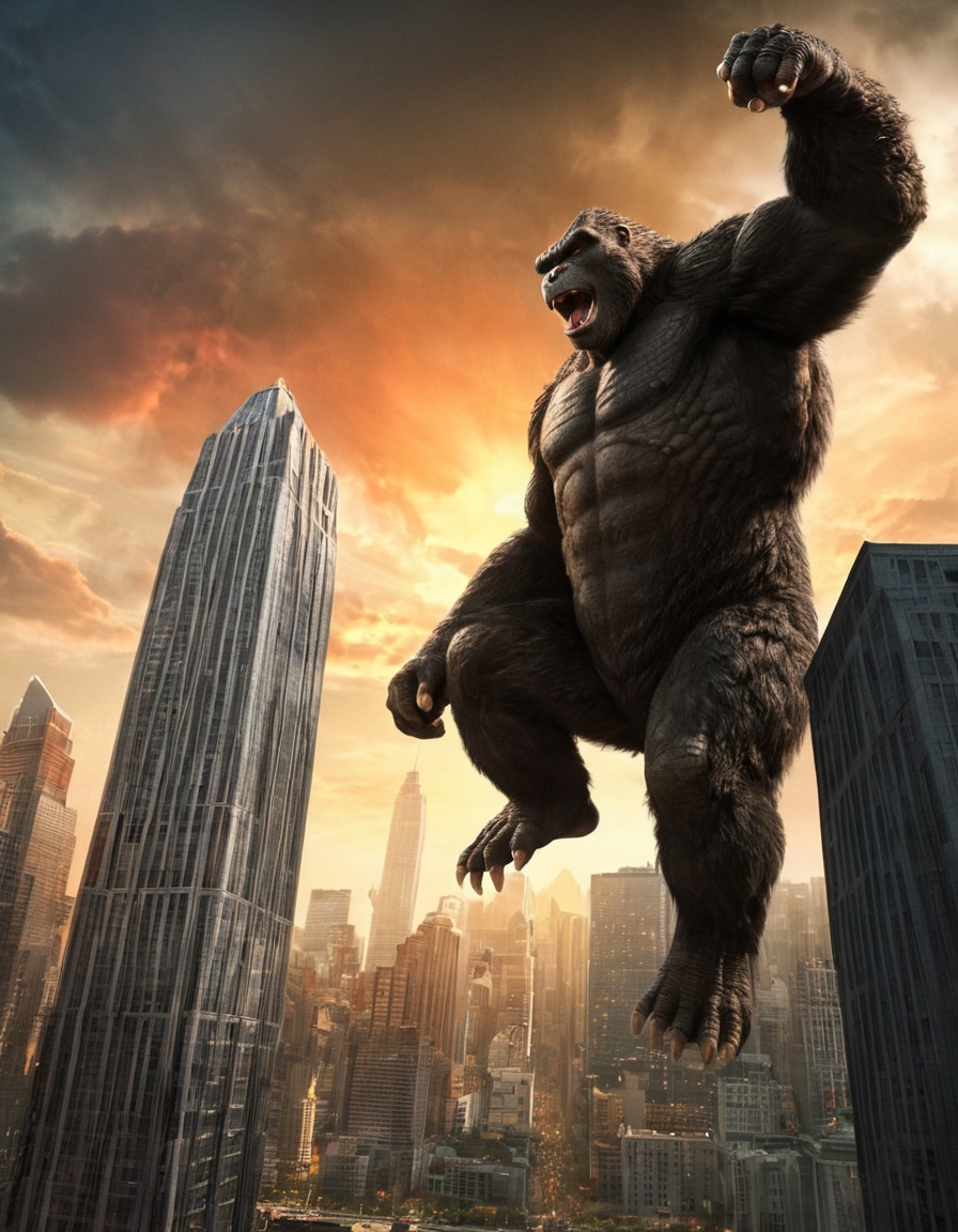 godzilla, kong, skyscraper, action, battle