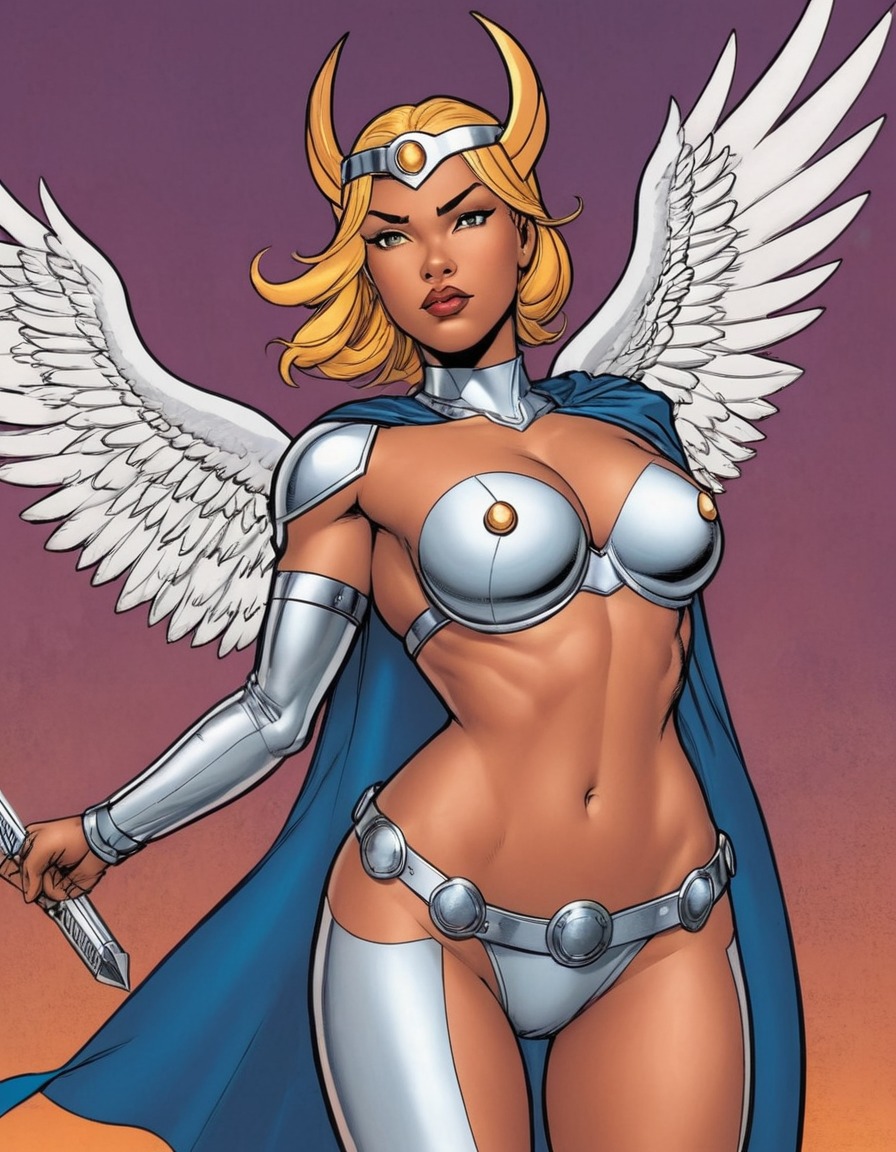 marvel comics, valkyrie, superheroine, powerful, pose, action pose, sexy, superhero, painted