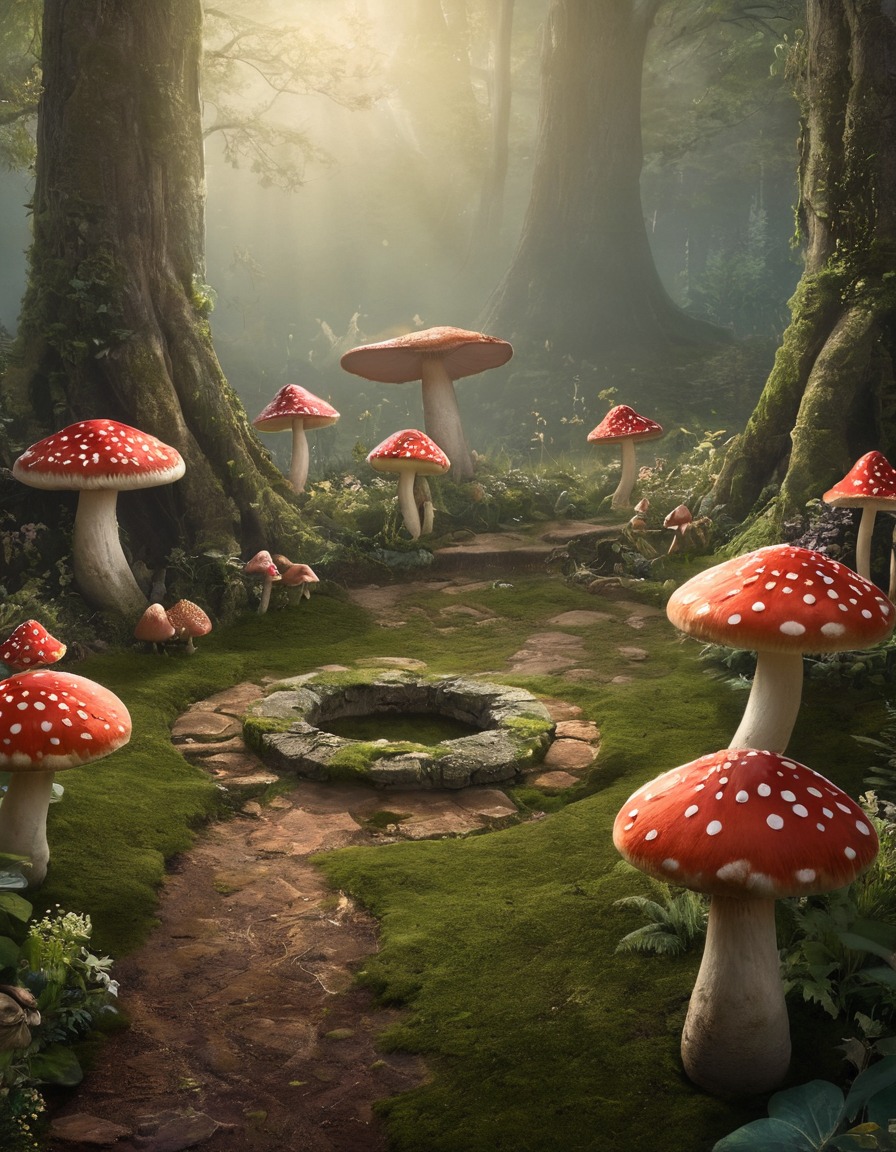 faeries, ethereal beings, circle, toadstools, fantasy scene