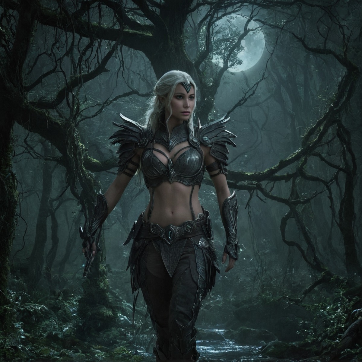 warrior, fantasyart, forest, fantasycharacter, vines