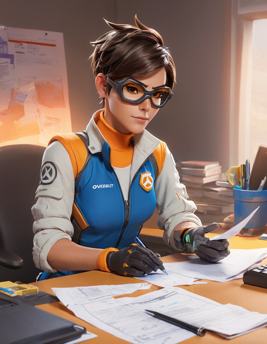 videogame, character, overwatch, paperwork, messy desk, games, girls from games