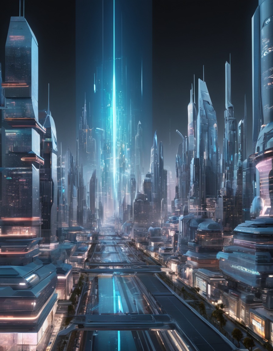 future, technology, urban planning, 3d model, holographic projection