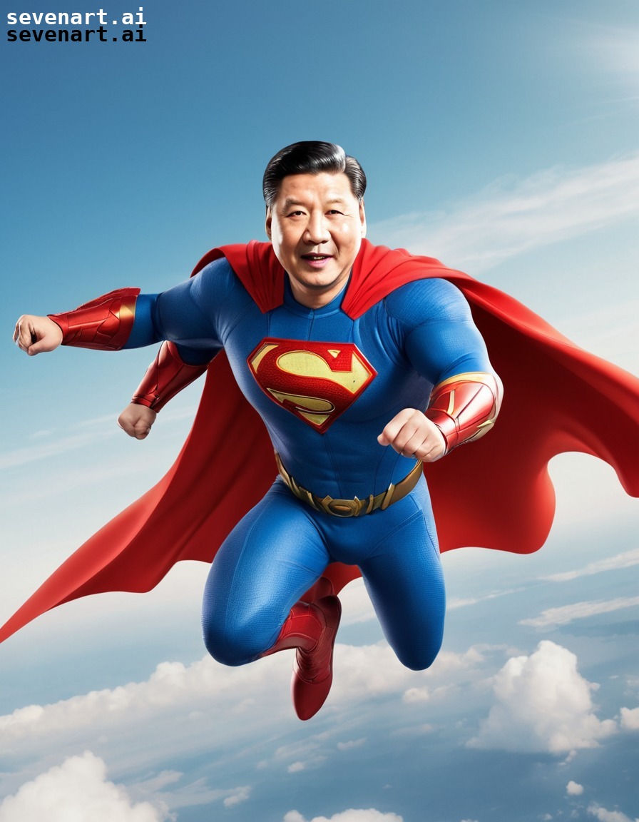 xi jinping, superhero, flying, cape, chinese flag, china