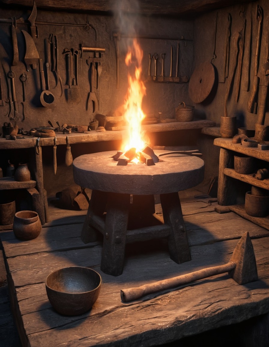 blacksmith, forging, tools, workshop, viking age, scandinavia, 800 ad