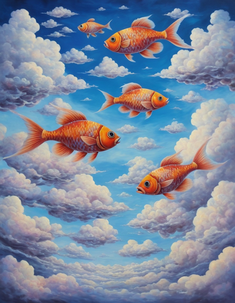 nature, fish, sky, clouds, surreal