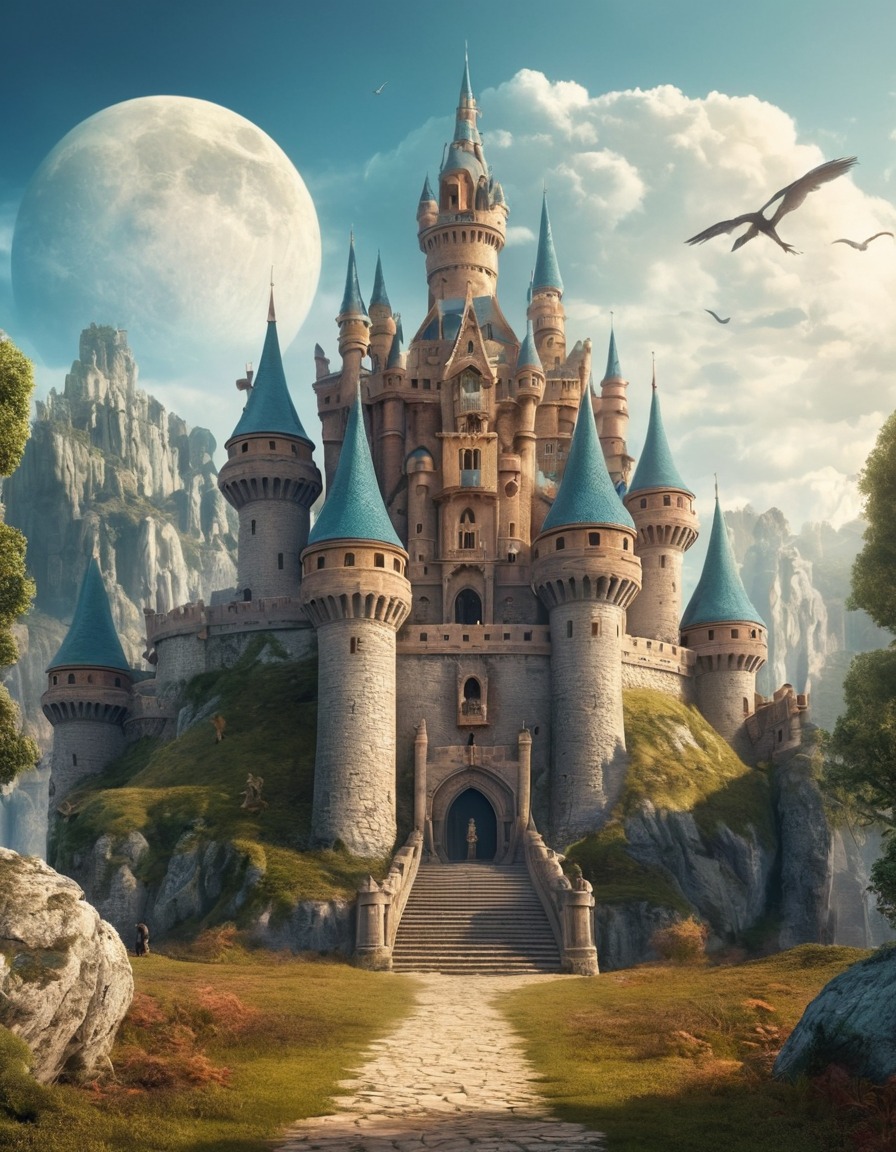 castle, ancient, fantasy, creatures, fantastic