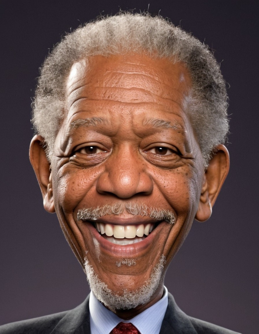 morgan freeman, big head, crazy smile, caricature, actor, hollywood