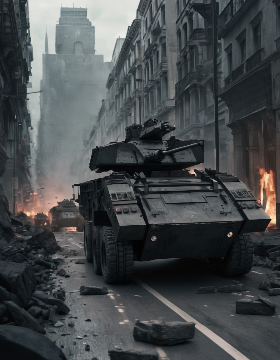 armored vehicle, barricade, city, siege, urban warfare, war, usa