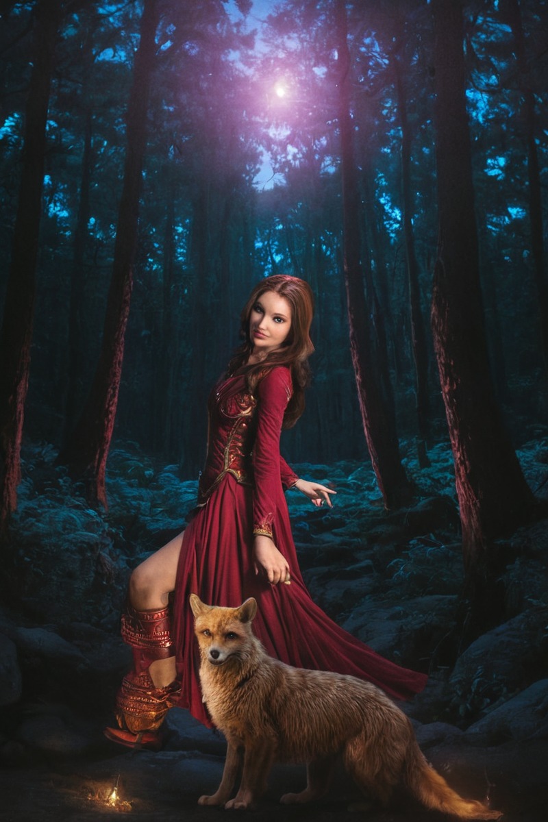 fantasy, fox, forestfantasy, nighttime, womanfemale