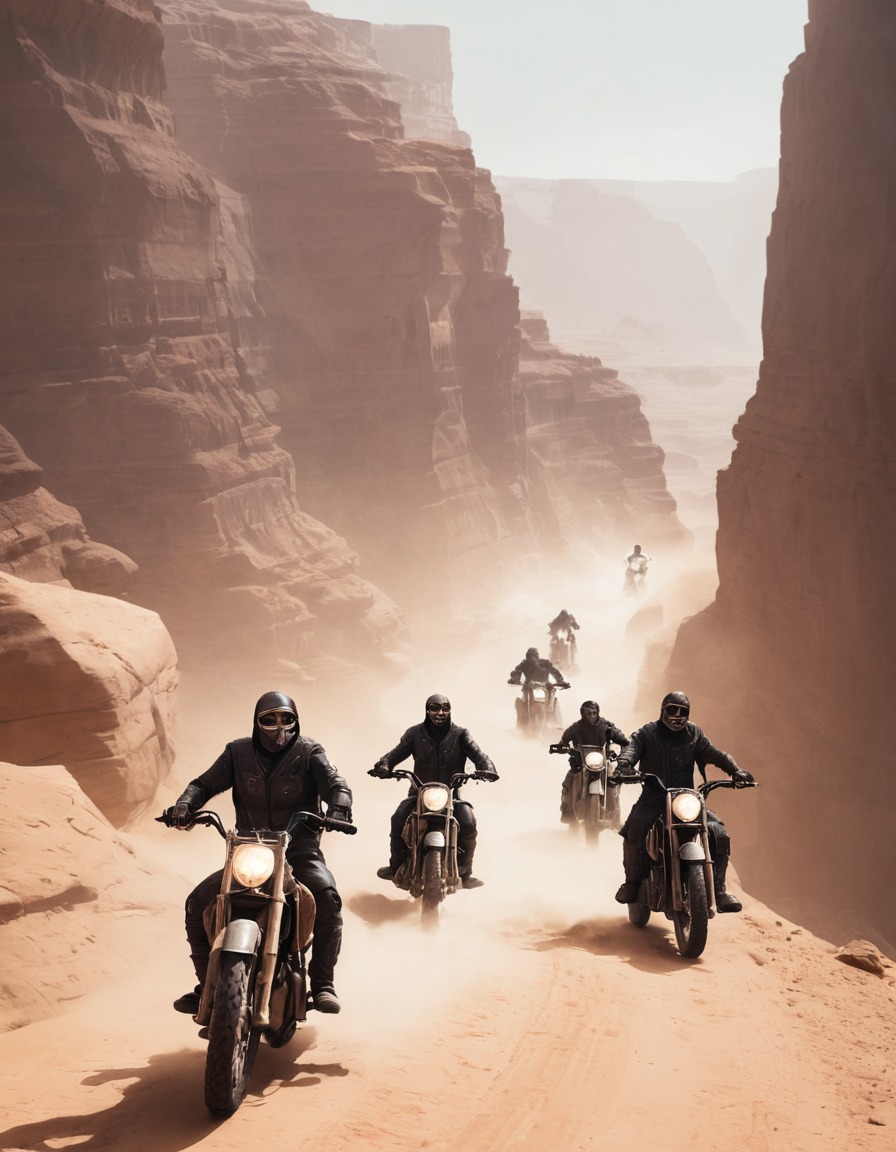 raiders, motorcycles, dust, canyon, adventure, fallout, games, tv shows, amazon prime