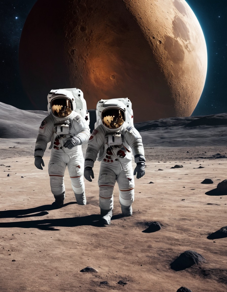 moon exploration, astronauts, space travel, desolate landscape, earth, outer space, exploration