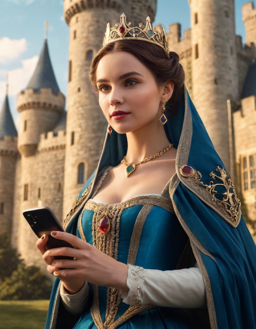 medieval, queen, smartphone, castle, art