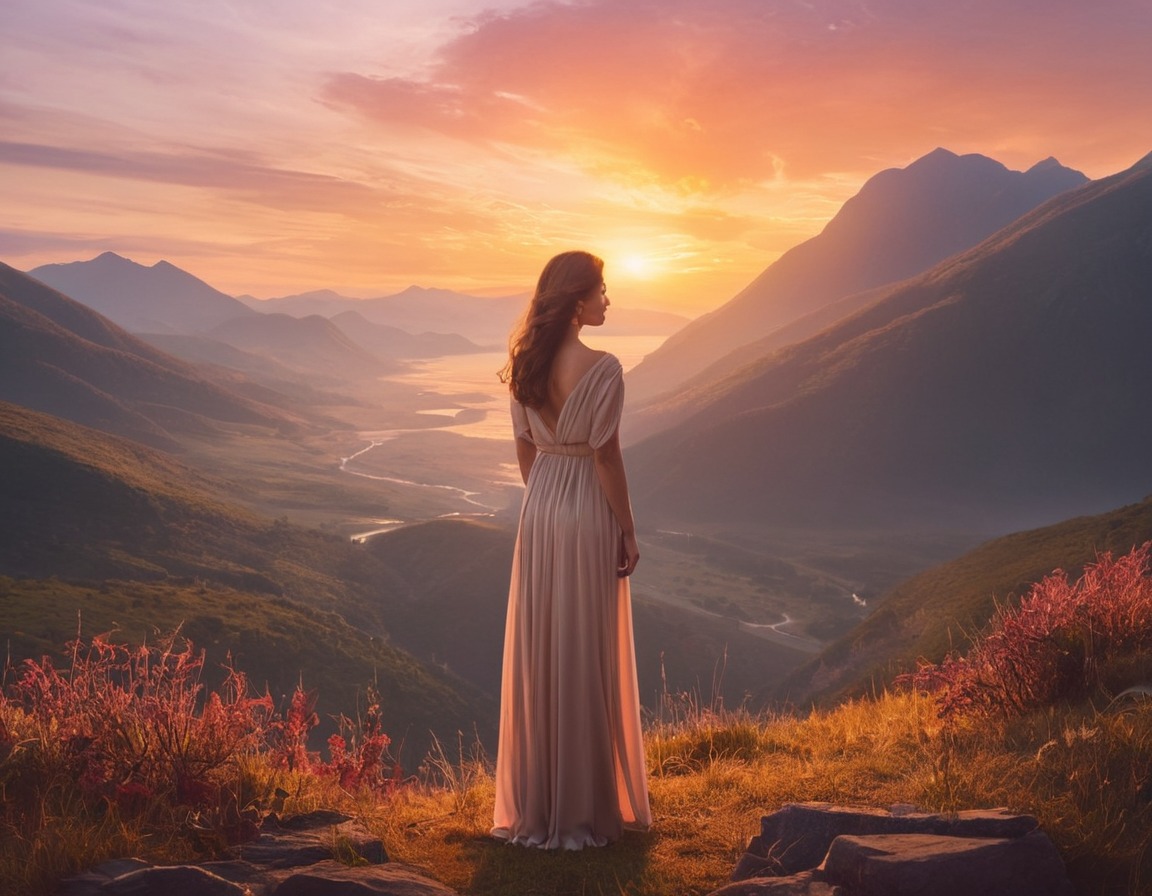 woman, confident, stunning, natural landscape, sunset