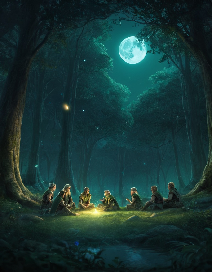 fantasy, elves, forest, moonlight, peaceful, john tolkien, tolkien